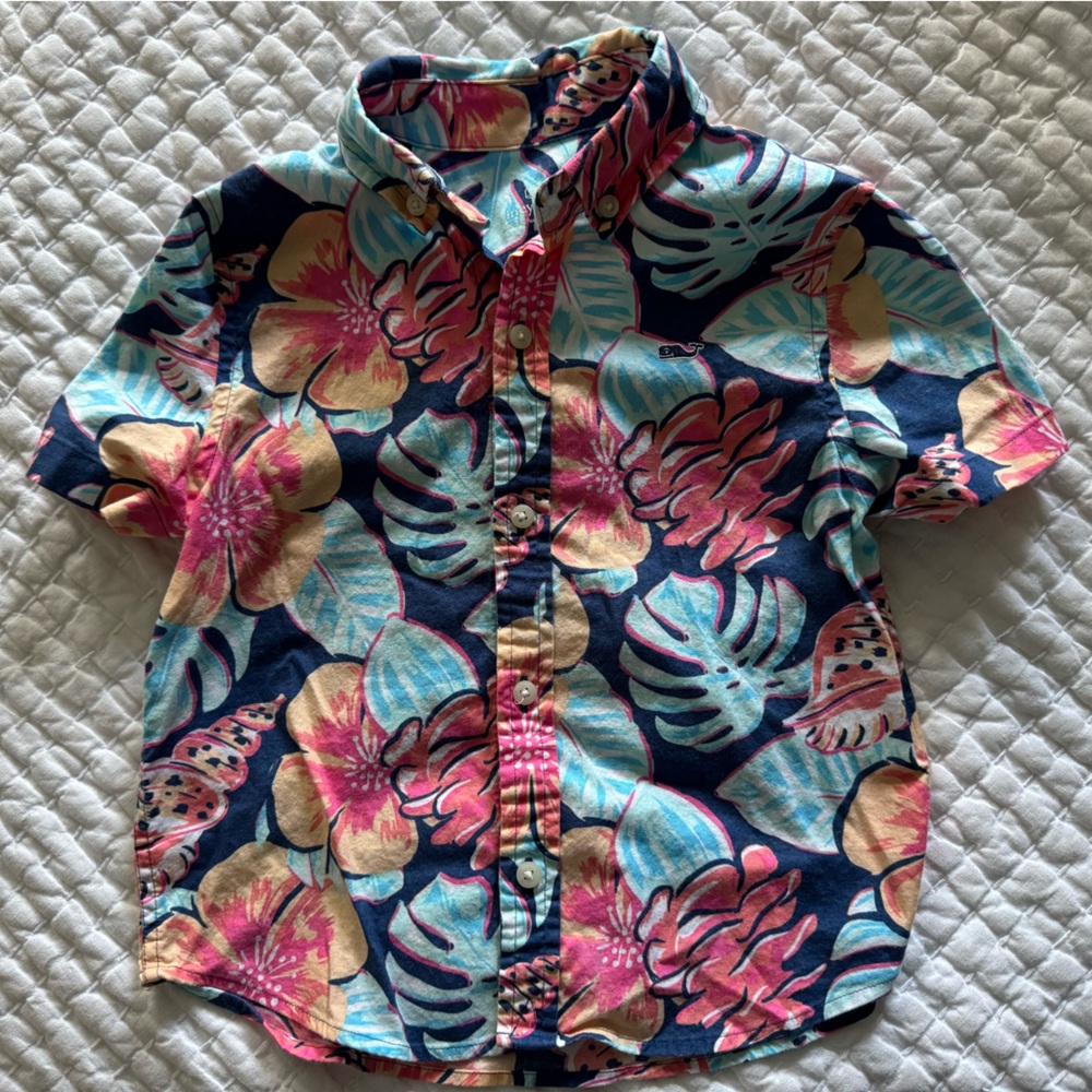 Vineyard Vines Tropical Floral Shirt - Pink and Blue